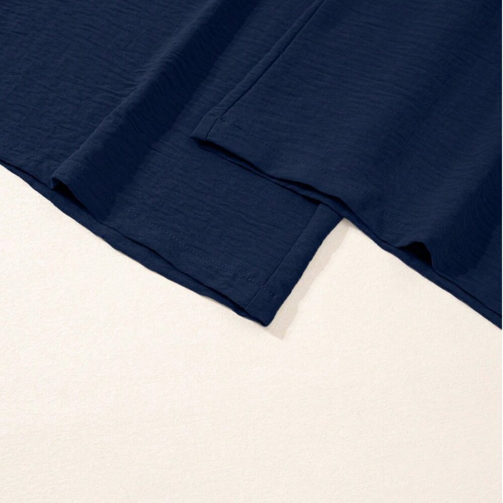 Shirred Navy Blue Wide Leg Jumpsuit With Pockets - Picture 7 of 9